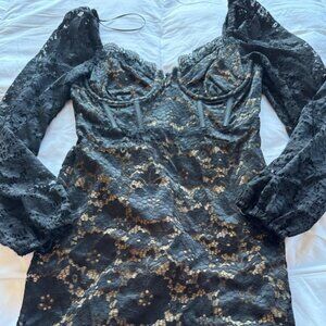 lush black and tan lace bodycon dress